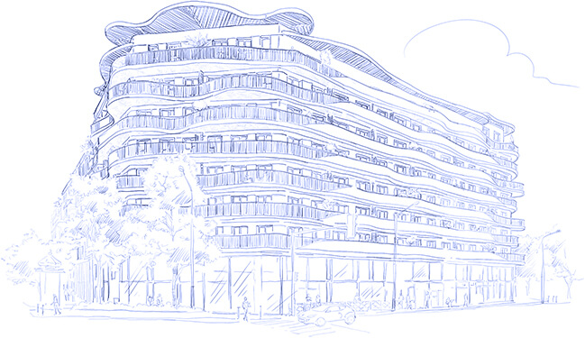 Dessin d'architecte de la résidence L'Ove à Courbevoie signée Sefri-Cime
