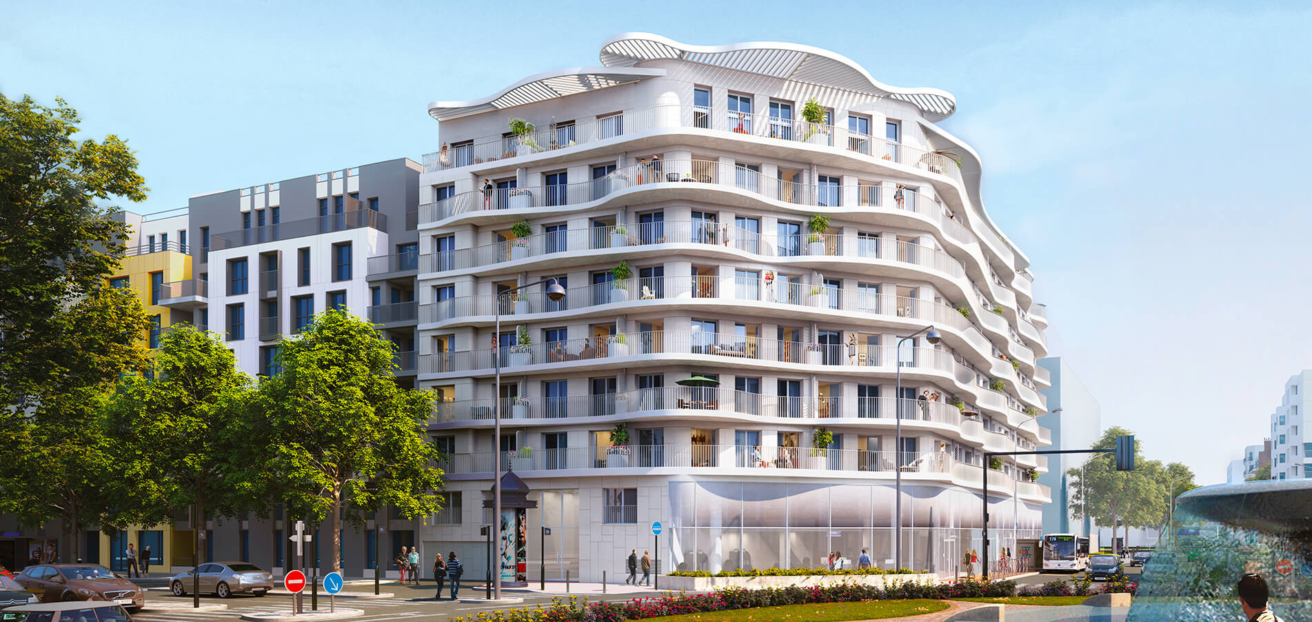 Perspective extérieure de la résidence L'Ove à Courbevoie signée Sefri-Cime