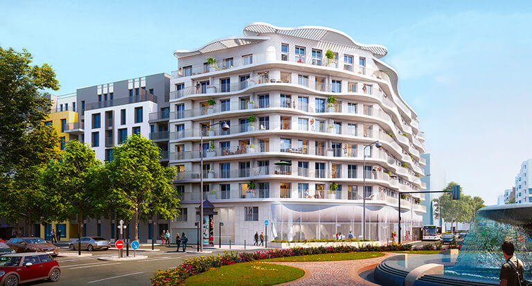 Perspective extérieure de la résidence L'Ove à Courbevoie signée Sefri-Cime