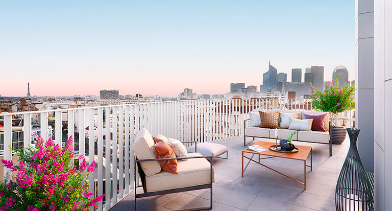 Perspective vue balcon de la résidence L'Ove à Courbevoie signée Sefri-Cime