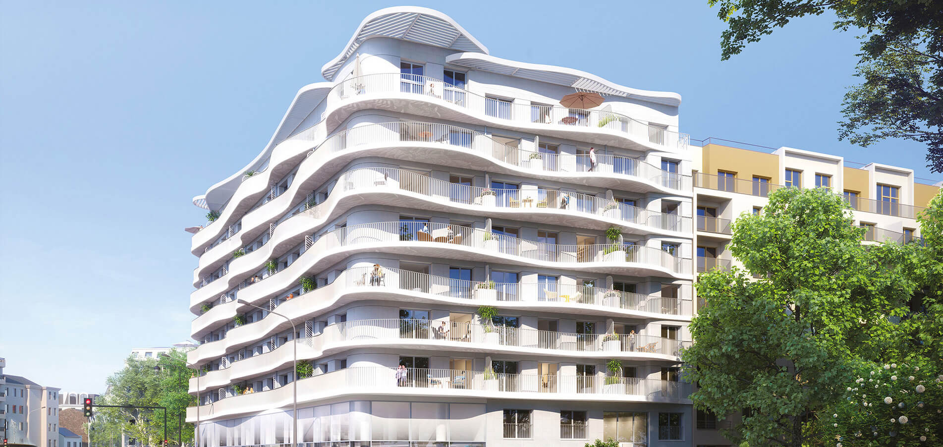 Perspective extérieure de la résidence L'Ove à Courbevoie signée Sefri-Cime
